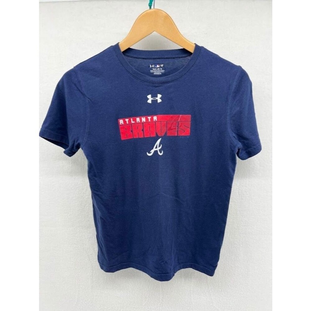 Boys Under Armour Size Large Navy Blue Atlanta Braves‎ T Shirt Short Sleeve